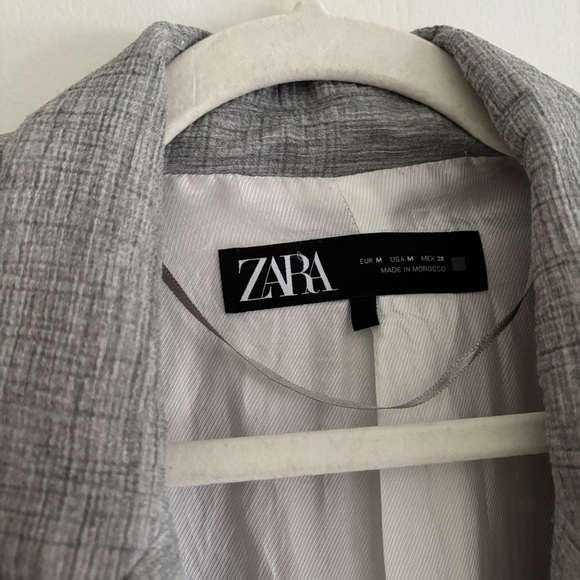Zara Long Open Blazer Lapel Collar Padded Shoulders Grey Size M - Picture 6 of 8